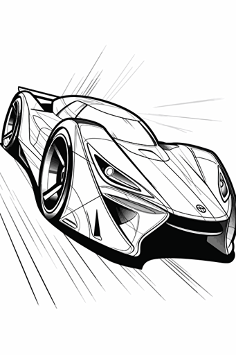 super minimalistic coloring drawing of a car for kids using vector line and illustrator, black and white