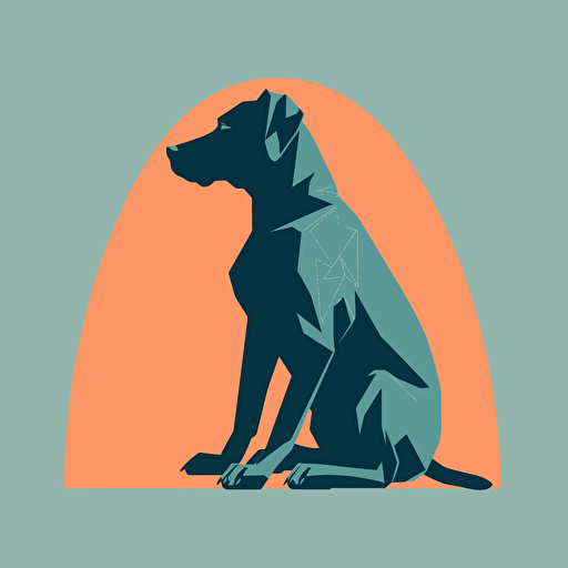 vector art, a single dog sitting illustration, simple shapes, minimalist, printmaking, vibrant colors, flat background that is one color