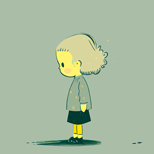 A minimalistic comic illustration depicting a sad little girl in a side facing view, with great detail in her face, flat vectors