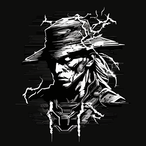 16bit mortal kombat raiden white on black background, no shading, 2D, vector, 3:4