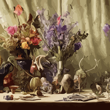 ultradetailed reailistic life flowers ernst haeckel caravaggio roger dean andrei tarkovsky beautiful drapes colourful vases jelly tentacles wide angle cinematic rich vivd colours ethereal octane render bokeh unreal engine 4k 3d render