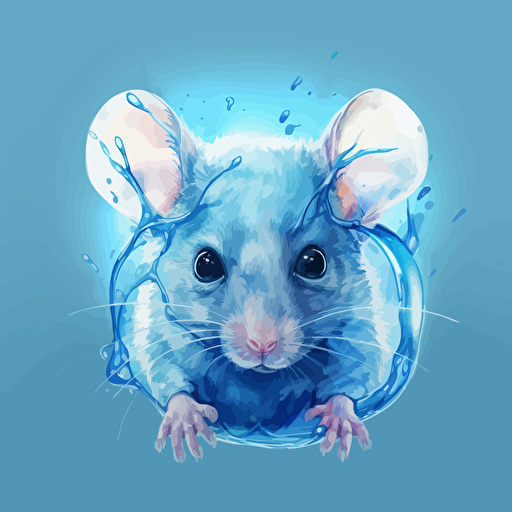 a laboratory mouse vector art, the mouse is made from transparent gel. the brain of the mouse is exposed and visible in the head of the mouse and the brain is blue