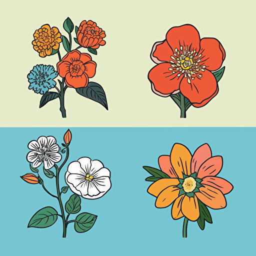 assorted drawings of flowers, korean style, pop art, flat, vectorized