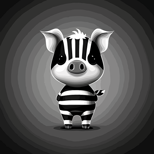 cartoon mini piglet black and white striped vector style