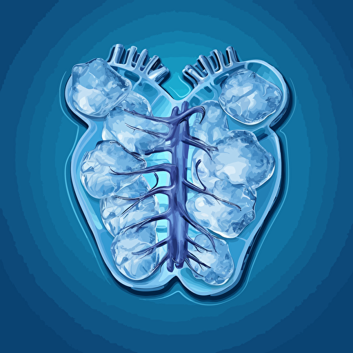 a frozen human liver organ surrounded by ice cubes, vector art