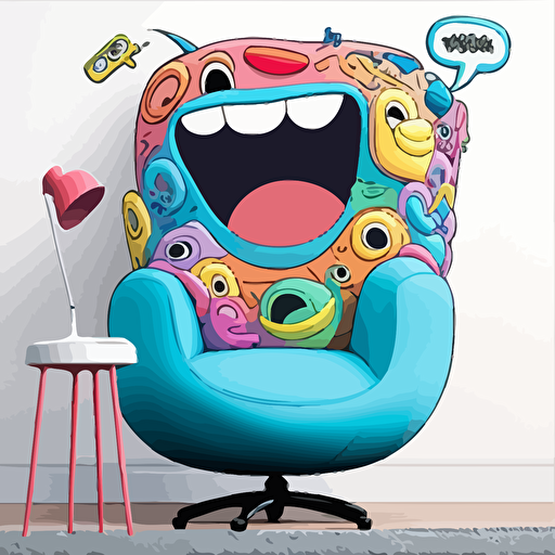 oversized stuffed chair, Sticker, Joyful, Electric Colors, Disney Pixar, Contour, Vector, White Background, Detailed