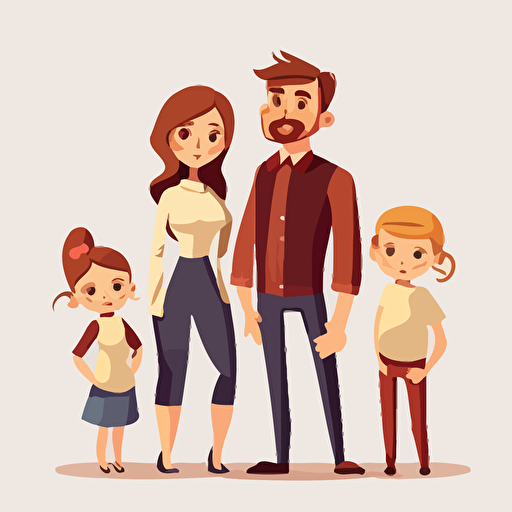 family of 4, happy, vector, white background, fully length