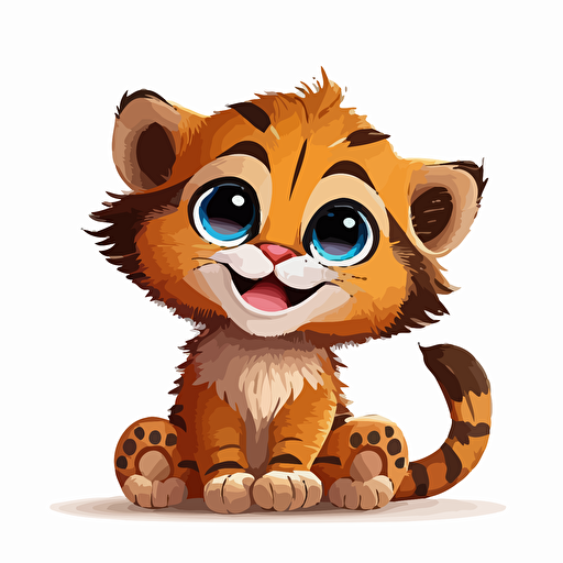 A baby fur colorfull animal, smiling, orange eyes, white background, vector art , pixar style