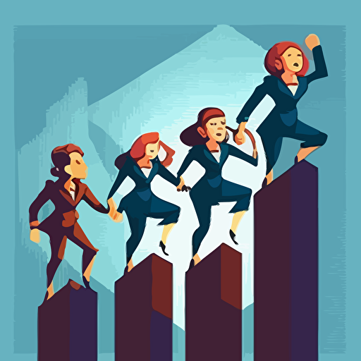 Four women in business suit climbing primate, detaillierte vector illustration