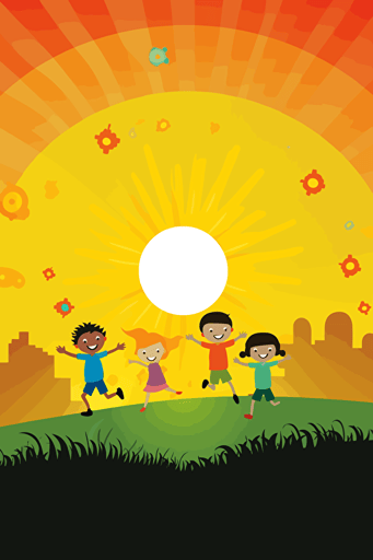 vector illustration fun kids sunrise