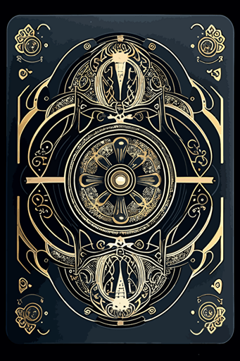A card back, in an ornate mechanical geometric style, [Two colors]. The card back should have a unique design, with elements of fluidity and movement, Flat with no shadow, no script, horizontal symmetry, while still maintaining a cohesive look and feel throughout the deck. Two circles in the middle. Symmetrical design. The overall design should evoke a sense of tranquility, The final product should be high-quality, vector artwork, suitable for printing on the backs of standard playing cards.