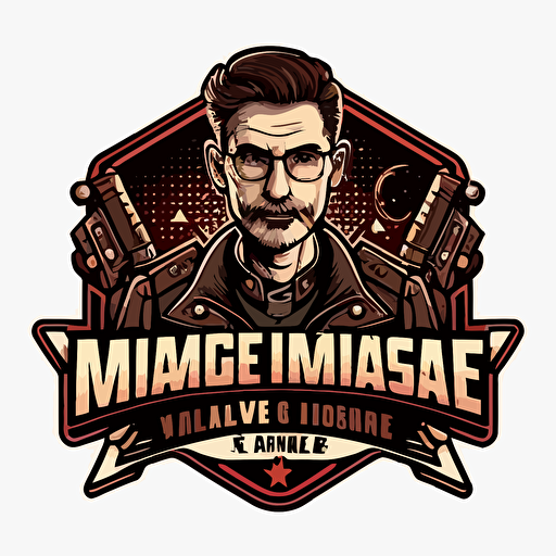 a logo for a man who makes movie and video game themed things, vector style