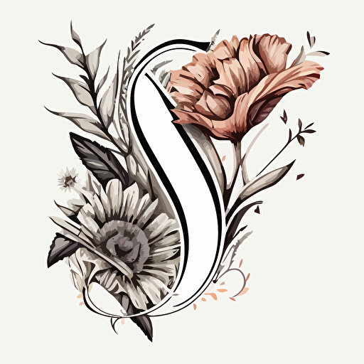 4D vector logo with sketch of flower with the letter S in same font as the Vogue magazine uses.