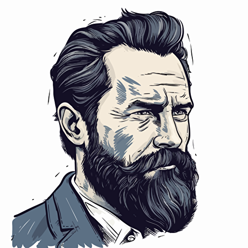 vector art style 38 year old white man, slicked back hair and beard, in the style of Micheal Parks