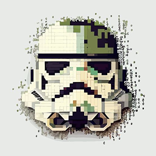 Pixelated stormtrooper, head lofi, goofy looking,, white background, vector art , pixar style