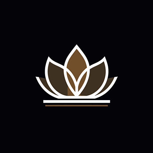 simple geometric iconic logo of lotus flower and a house, white color vector, on black backgroung