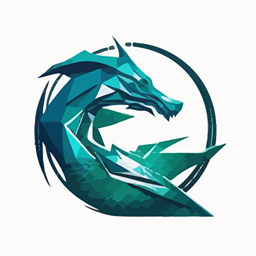 geometric, Futuristic, minimalist iconic logo of a sea serpent, blue emerald vector, on white background