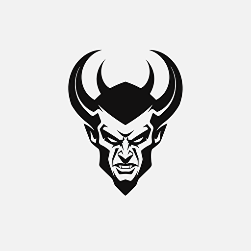 satan, looking at the camera, minimal, outline strokes only, black and white, logo, vector, white background