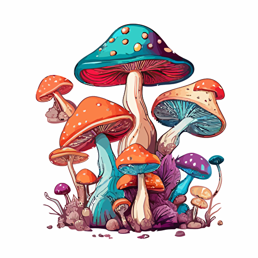 handdrawn mushrooms, fantastical, magical, vector art, morandi colours, isolated white background