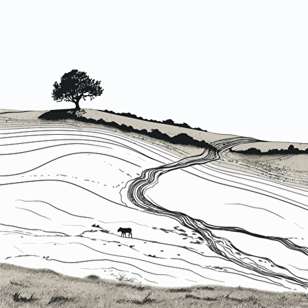 minimalist, in the style of a single line drawing vector ink drowing style with details only white background only two colors yorkshire moors