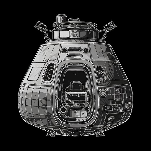 soyuz module 2d vector, minimalist, on black background