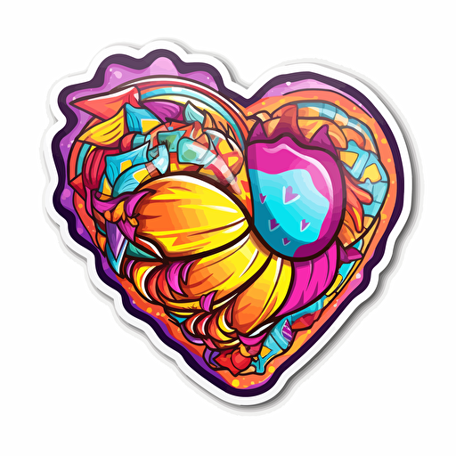 heart, lisa frank style, sticker, white background, contour vector, view from above, attention on detail and proportions
