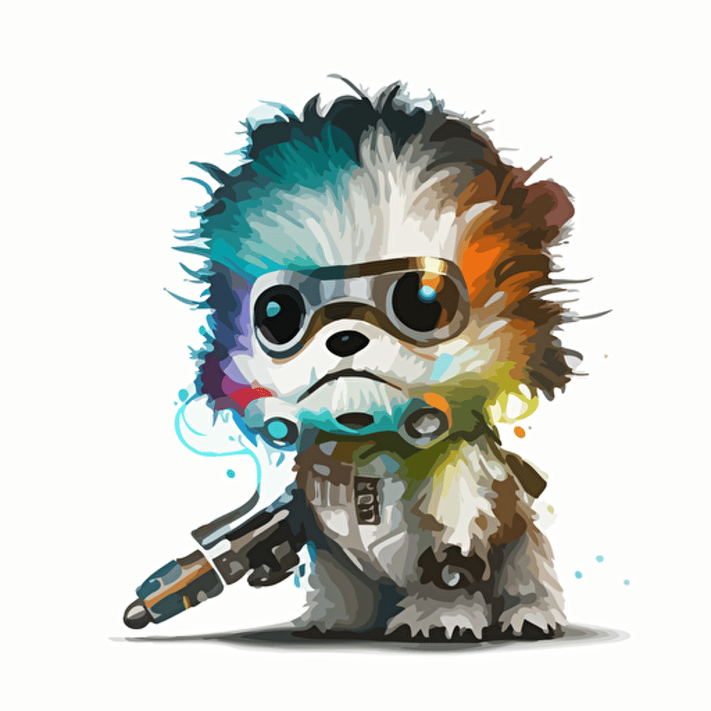A saturated colorfull baby fur stormtrooper, goofy looking, smiling, white background, vector art , pixar style