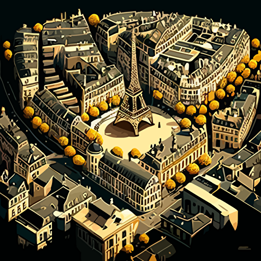 Paris aerial view of the historical downtown, vector