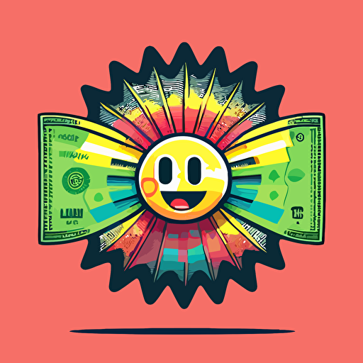 a cute and colourful cartoon that is a dollar bill, flat vector, vibrant