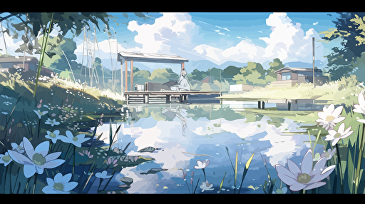2d vector illustration flower and lake