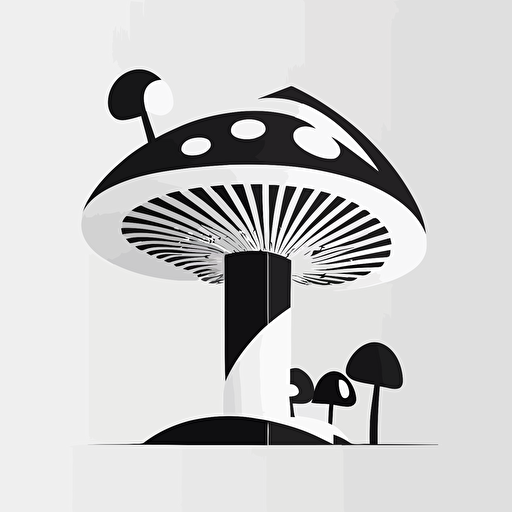 whimsical mushroom in style of Tom Whalen, abstract, simple, black and white, flat, vector, line drawling, white background ar 1:1
