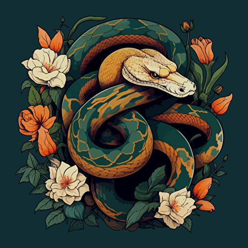 snake in the lilies, vector style, by Namasri Niumim