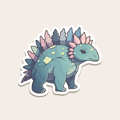 Die-cut sticker, Cute kawaii stegosaurus dinosaur sticker, white background, illustration minimalism, vector, Oceanic Tones