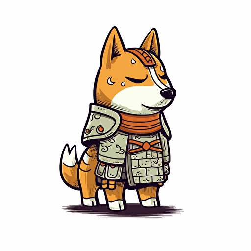 left side profile shot, cartoon 2d, Shiba Inu knight outfit, standing, gummy colors, Vector illustration, white background