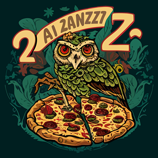 vector logo of owl smoking weed on 420 with pizza background for apparel
