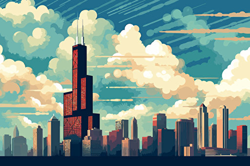 vector art, chicago skyline, sears tower and hancock building, clouds