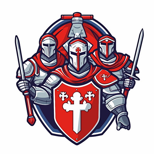 2d vector icon. crusaders with assault rifles searching for glory. arsenal fc logo color theme. white background