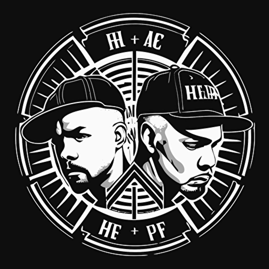 a vector style logo based on the hip-hop band House of Pain, black and white, simple
