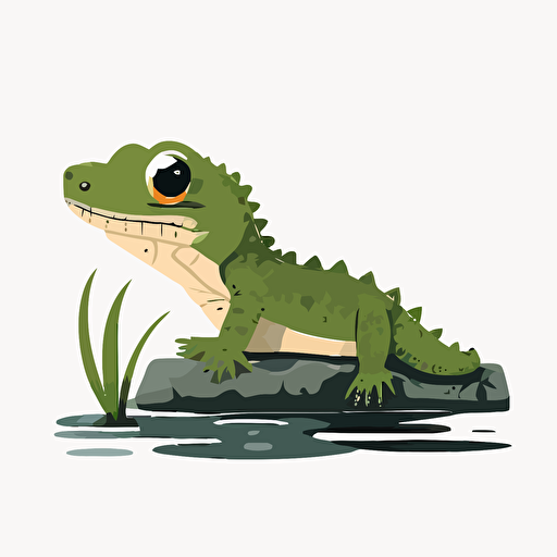 baby alligator, white background, flat color vector art