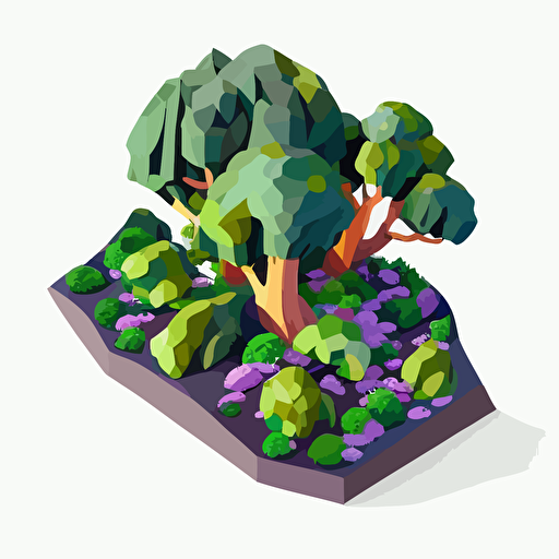 isometric, vector illustration, isolated, on white background, forest of broccoli, saturated colors