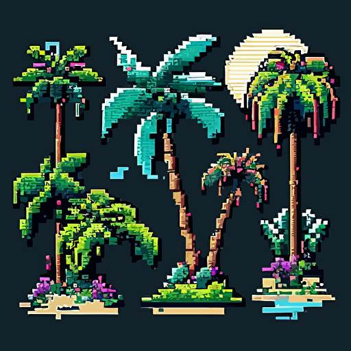 palm tree sprites, vector, pixelart