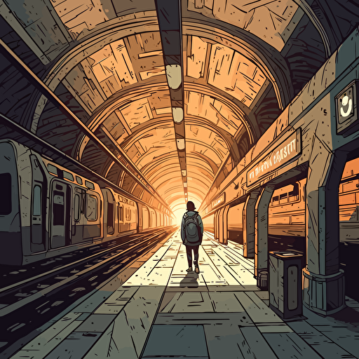 vector digital art of a underground train station for a young adult book.