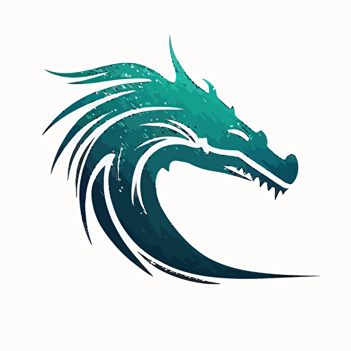 Simple, Futuristic, minimalist iconic logo of a sea serpent, blue emerald vector, on white background