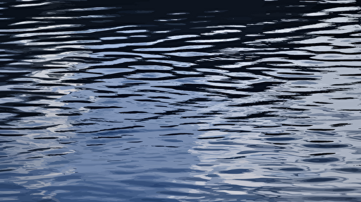 light reflexions on slow moving water, late evening on a clear night, silver dark indigo and white, crisp, vectorial,