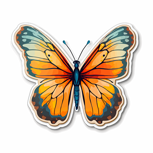 beautiful exotic butterfly, fussy cut, sticker, vector, white background