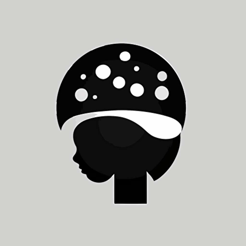 black and white vector logo of a minimalistic, simplified face with a mushroom head for a modern, futuristic, simple tech company
