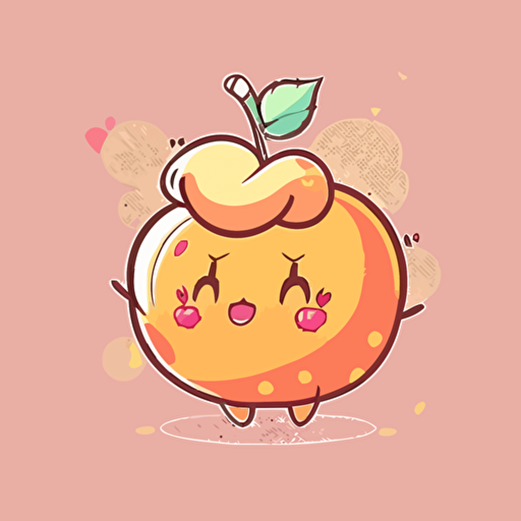 a cute cartoon peach with kawaii face, doodle style, as an isolated vector illustration