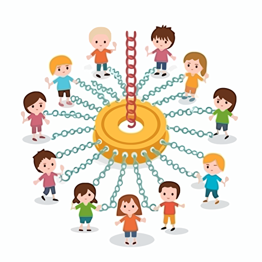 chain carousel with children, 2d cartoon, simple flat vector, white background