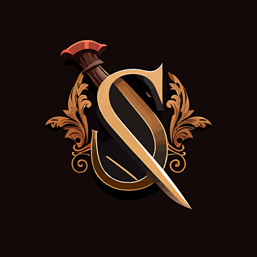 the letter S in caps, with a sword in the back of the S, logo style, simple colors, flat design, vectorial style
