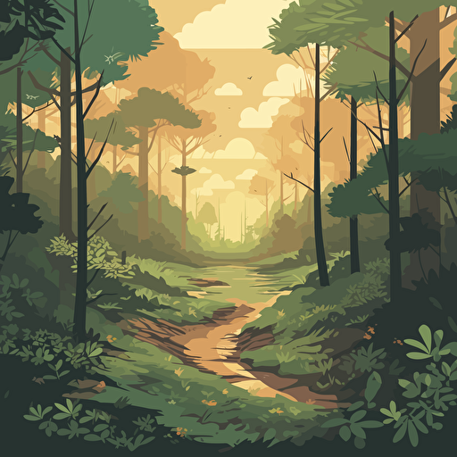 a flat illustration of a forest, Adobe illustrator, vector, poster, desktop background